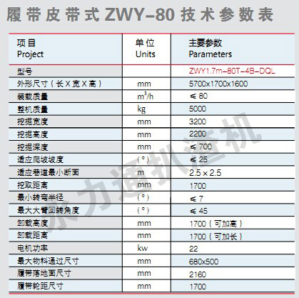 履帶式扒渣機技術(shù)參數(shù)